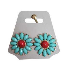 Turquoise and Coral colored Floral stud earrings